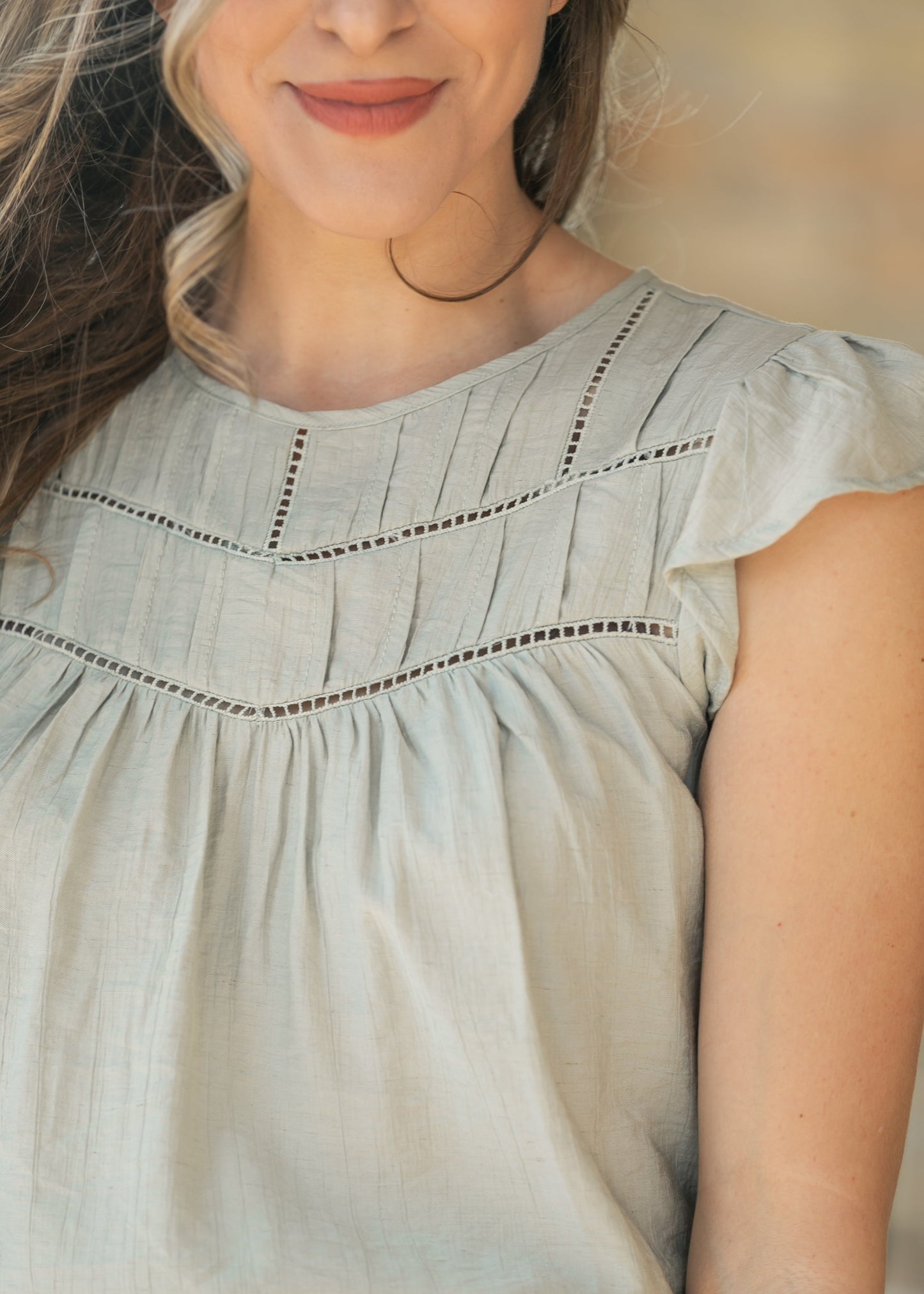 Ladder Lace Flounce Sleeve Top