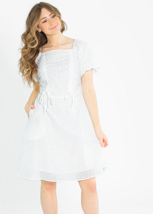 Saylor Square Neckline White Midi Dress - FINAL SALE