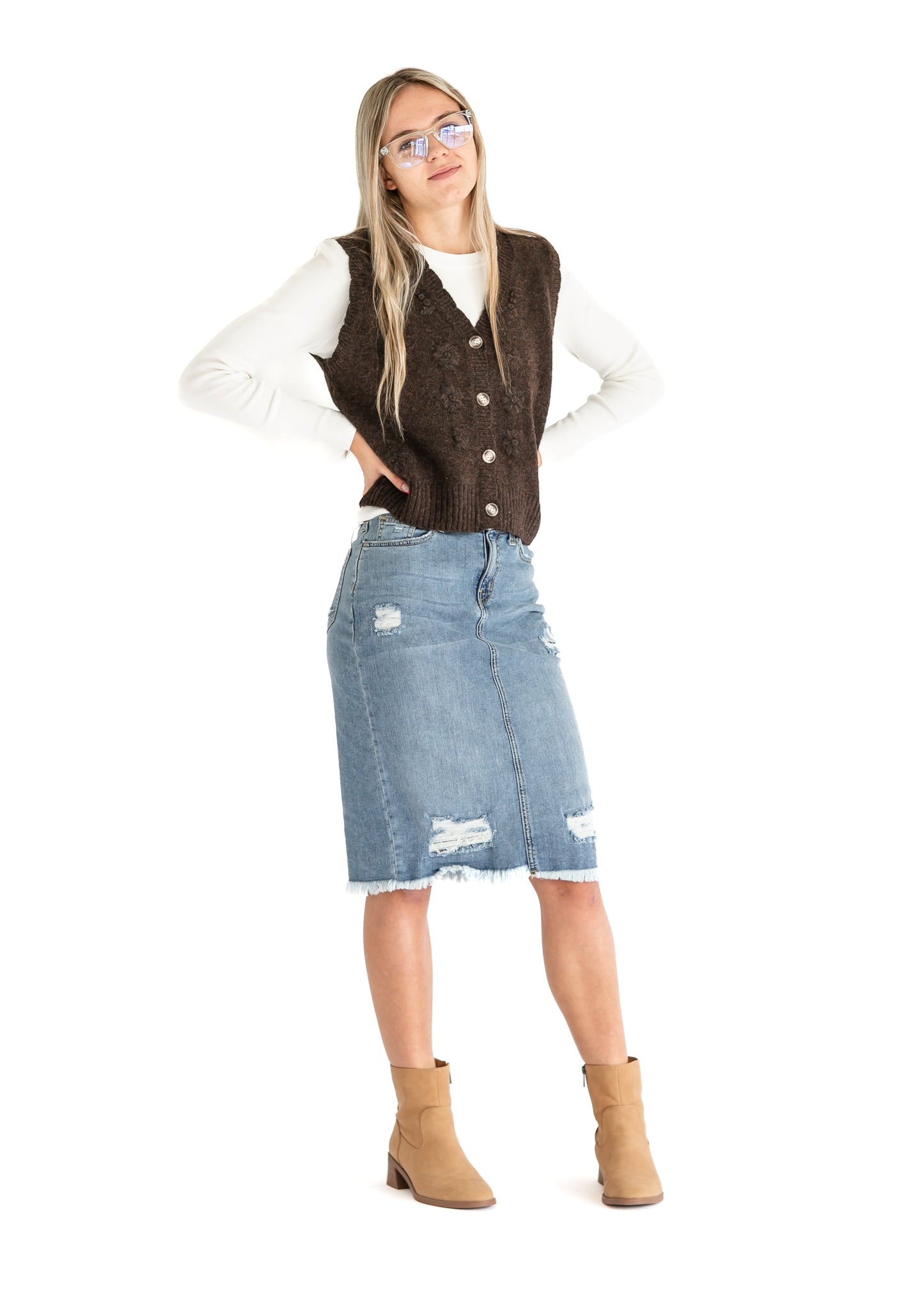 Scallop Edge Button Up Knit Vest - FINAL SALE