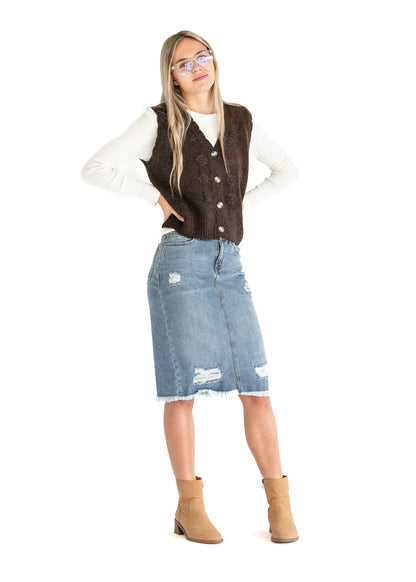 Scallop Edge Button Up Knit Vest - FINAL SALE