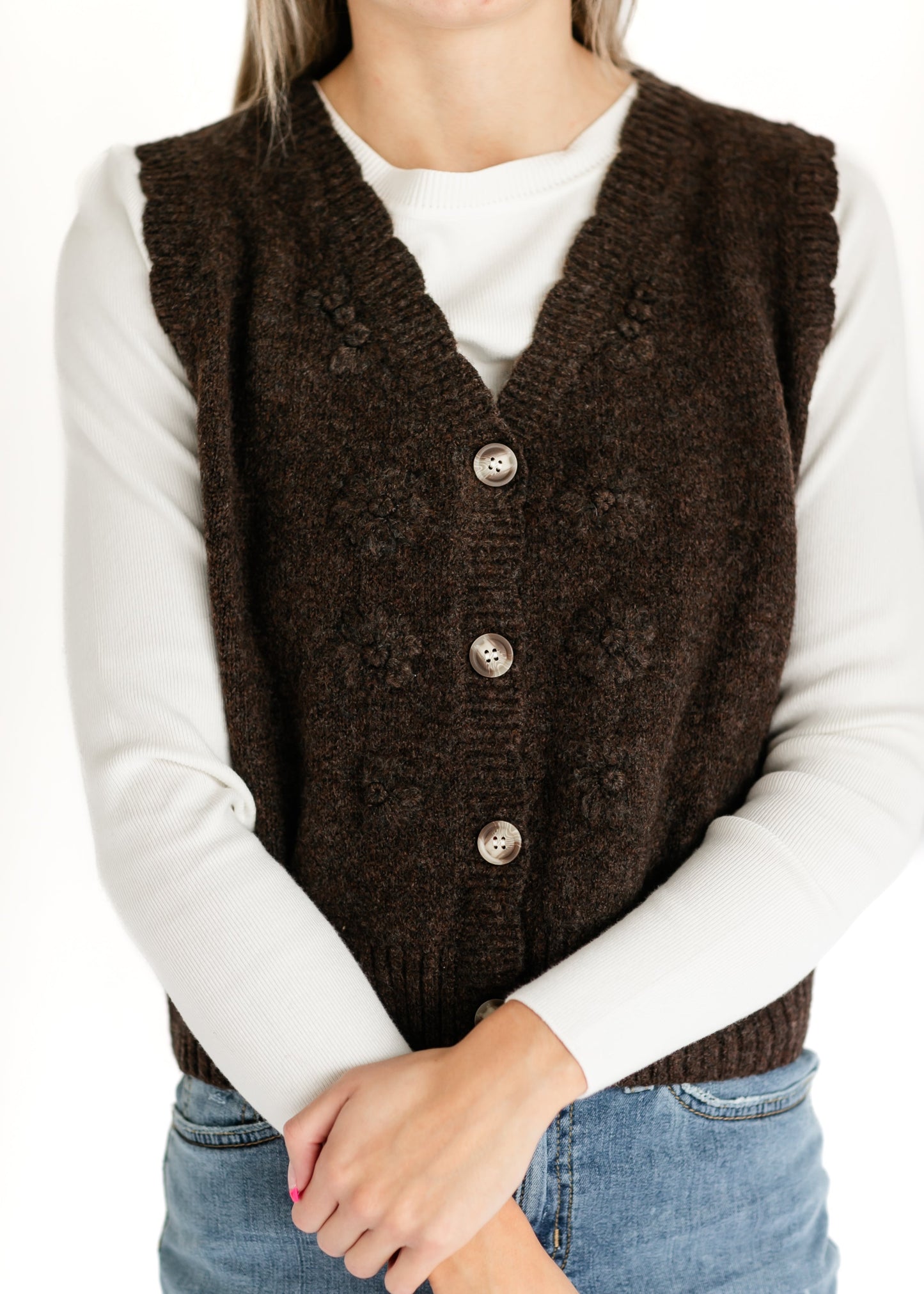 Scallop Edge Button Up Knit Vest - FINAL SALE
