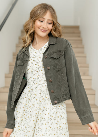 Shea Olive Lightweight Denim Jacket