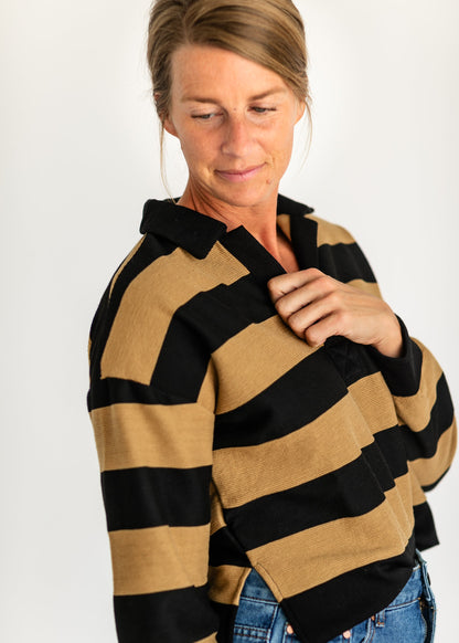 Shelley Wide Stripe Collared Knit Top - FINAL SALE