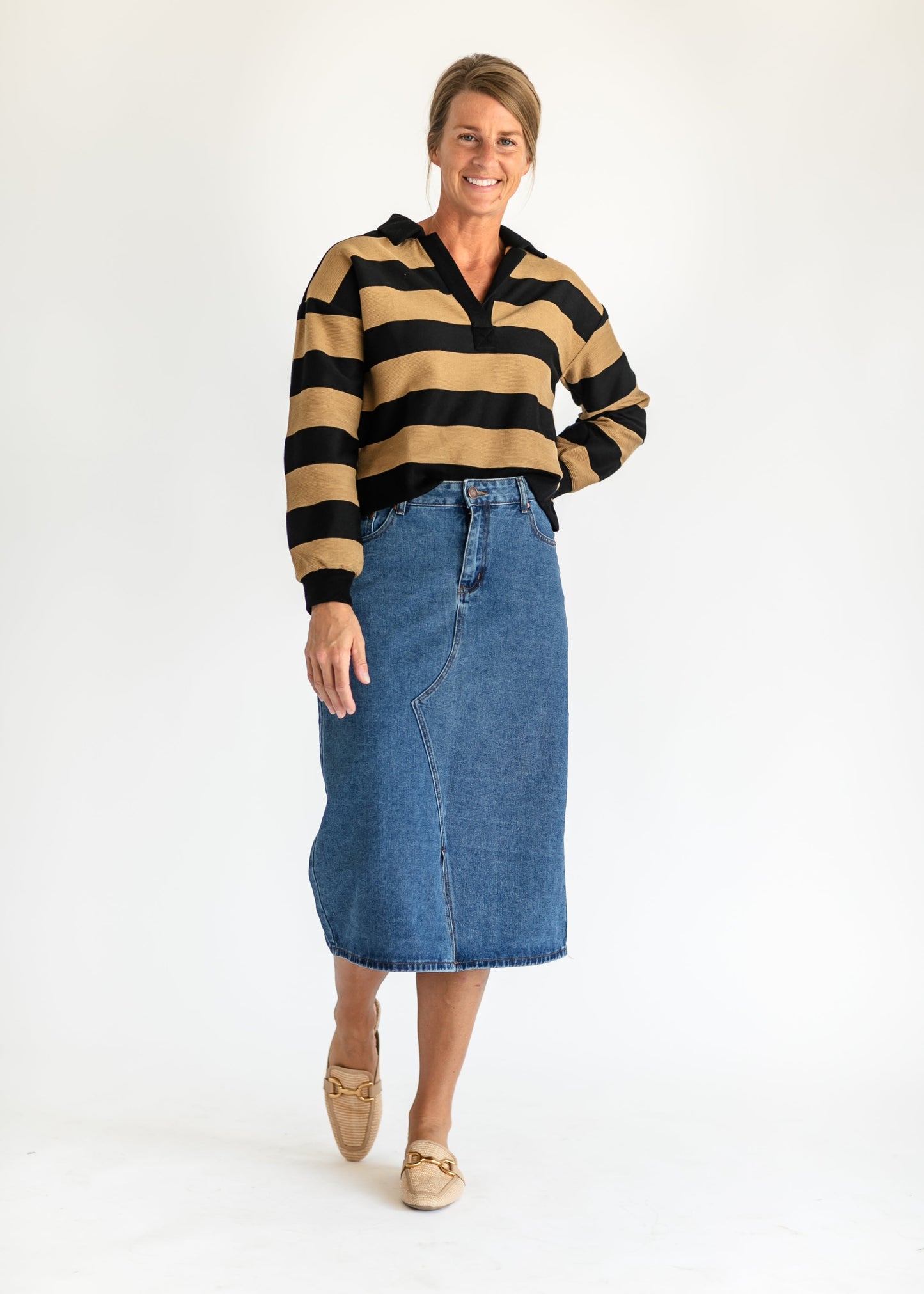 Shelley Wide Stripe Collared Knit Top - FINAL SALE