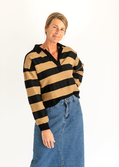 Shelley Wide Stripe Collared Knit Top - FINAL SALE