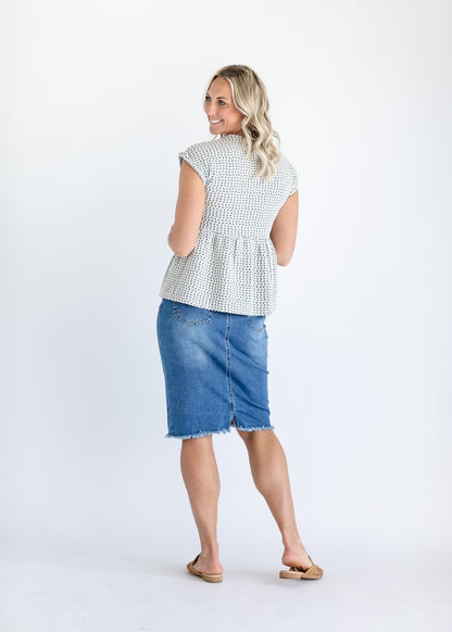Short Sleeve Blue Peplum Top - FINAL SALE
