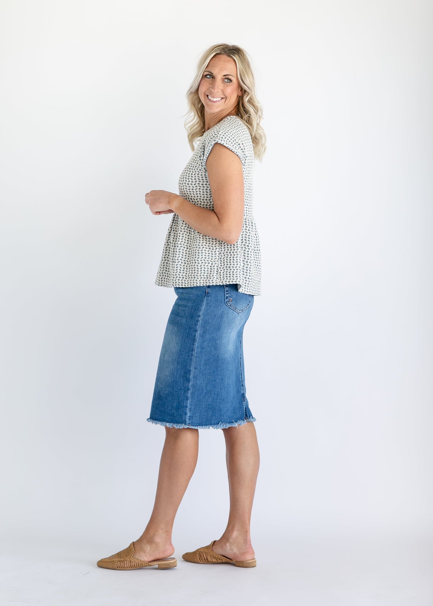 Short Sleeve Blue Peplum Top - FINAL SALE