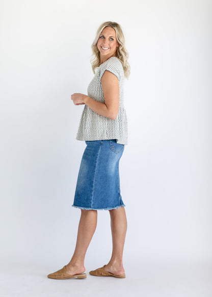 Short Sleeve Blue Peplum Top - FINAL SALE