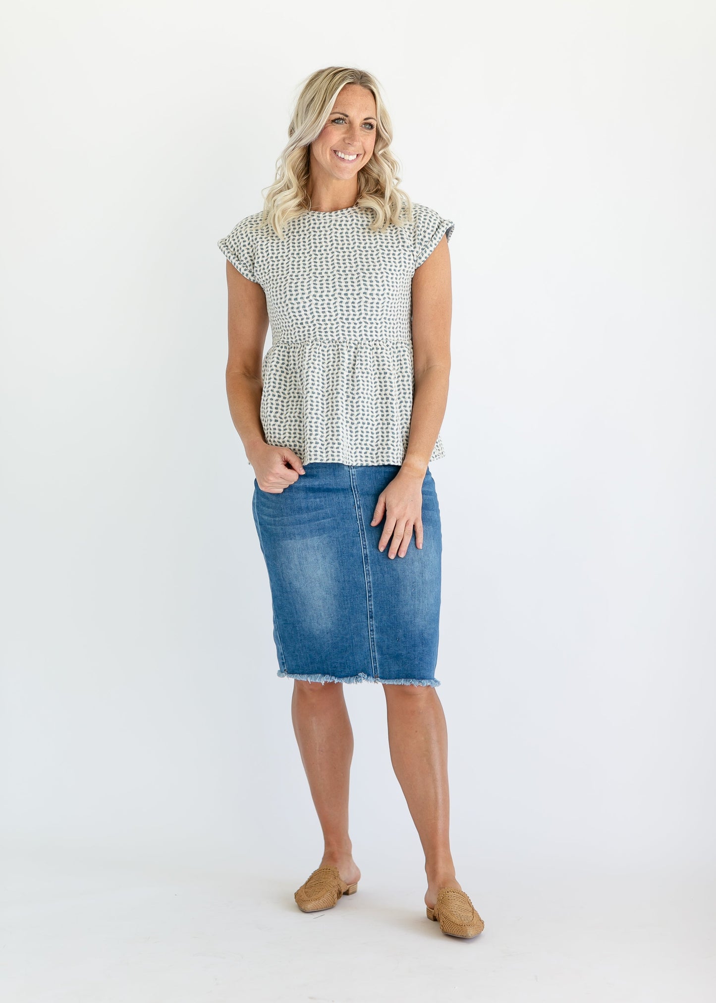 Short Sleeve Blue Peplum Top - FINAL SALE