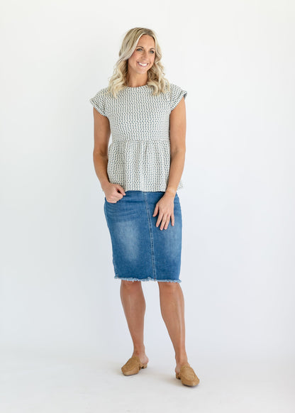 Short Sleeve Blue Peplum Top - FINAL SALE