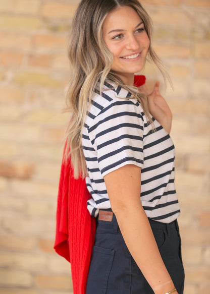 Short Sleeve Crew Neck Stripe Top