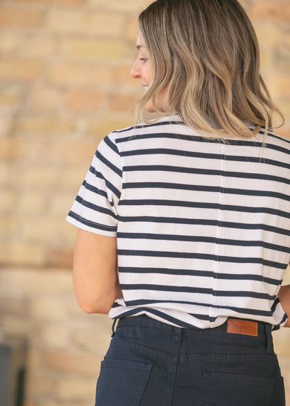 Short Sleeve Crew Neck Stripe Top