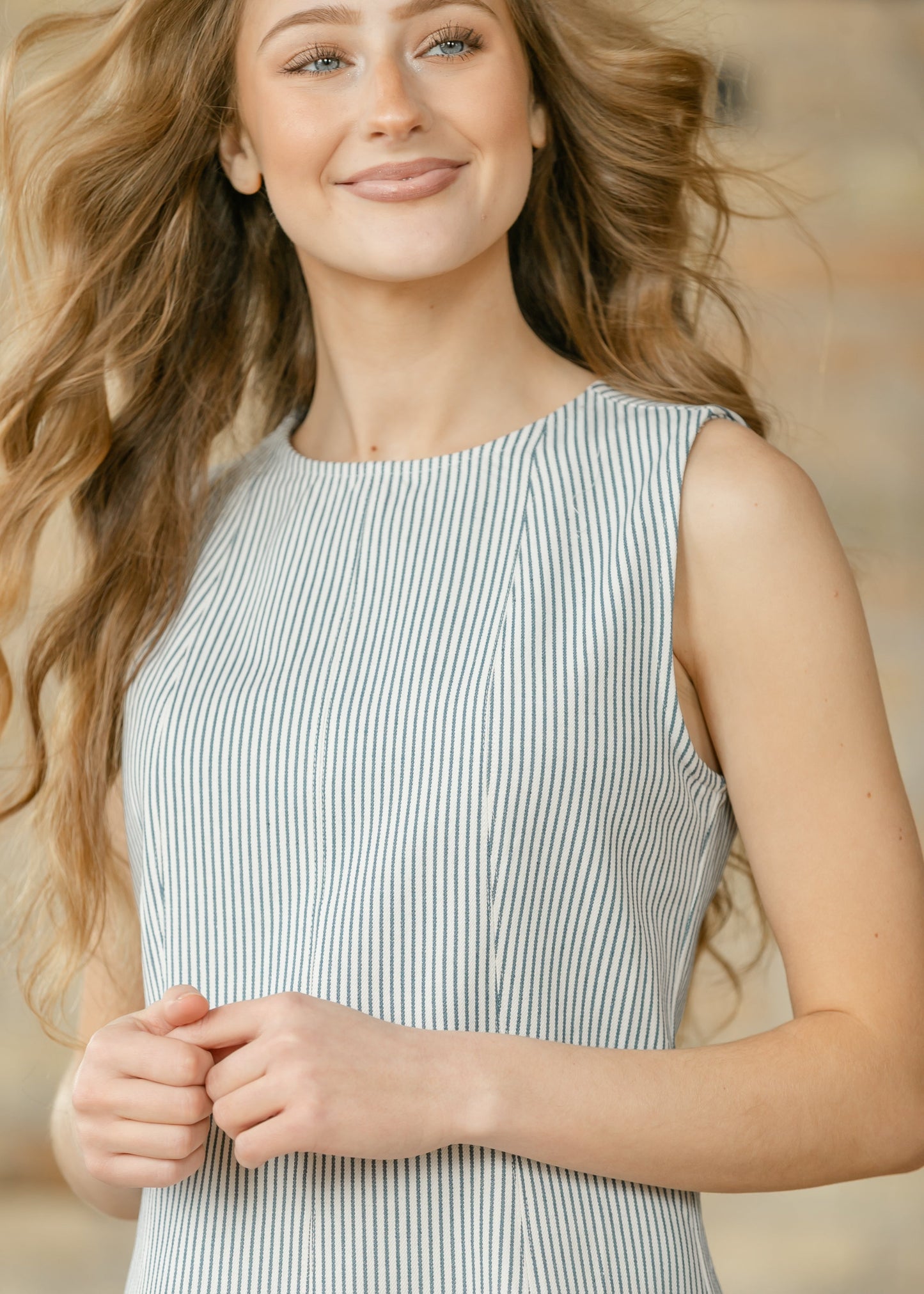 Sleeveless Pinstripe Midi Dress