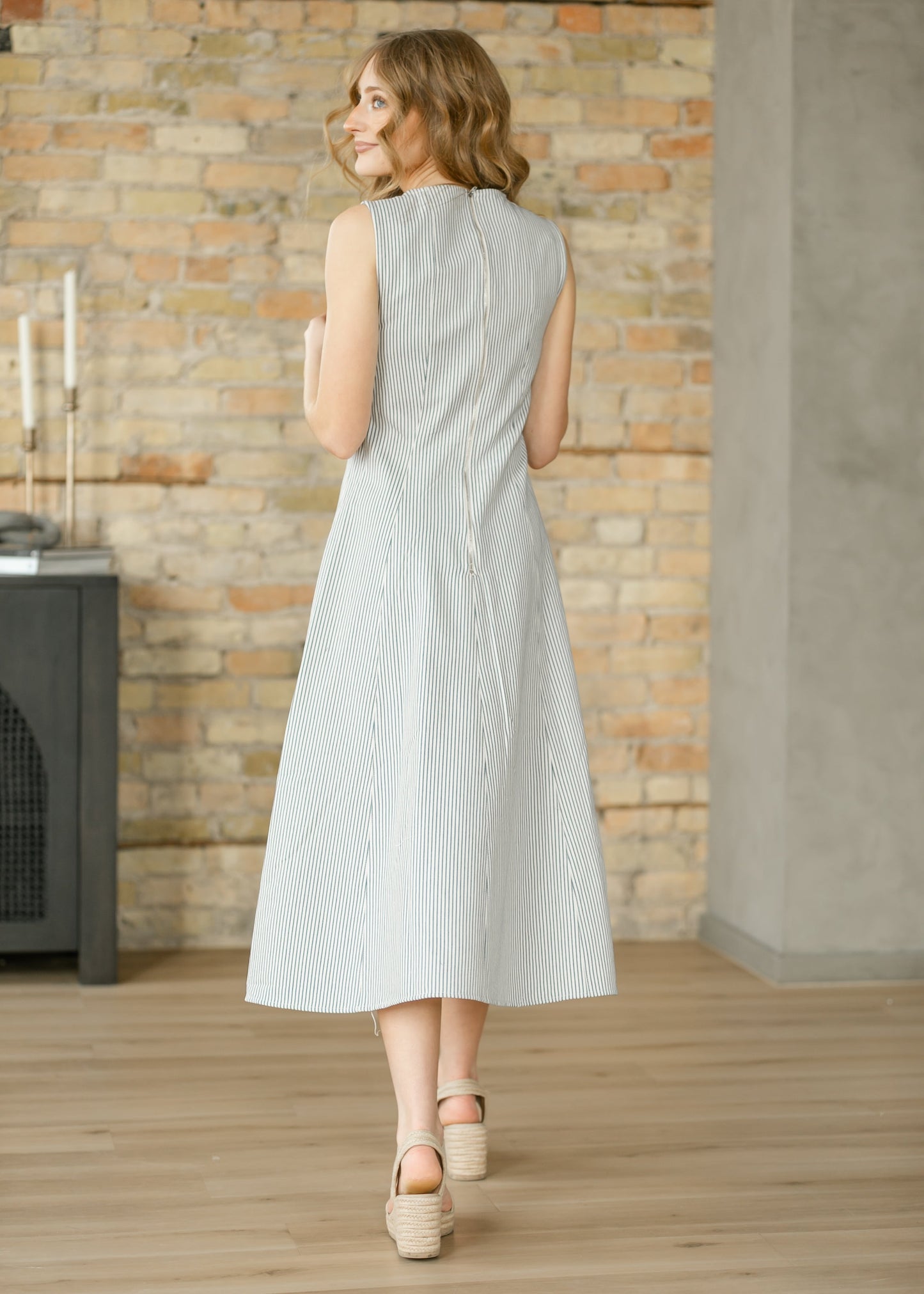 Sleeveless Pinstripe Midi Dress