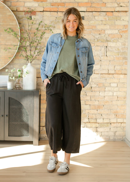 Smocked Waist Linen Feel Culottes - FINAL SALE