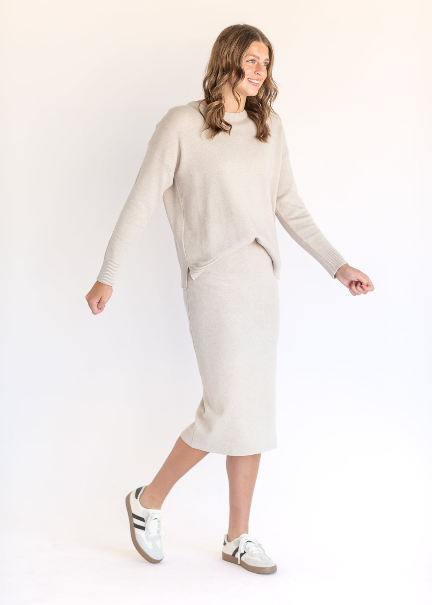 Soft Touch Drop Shoulder Sweater Skirt Set