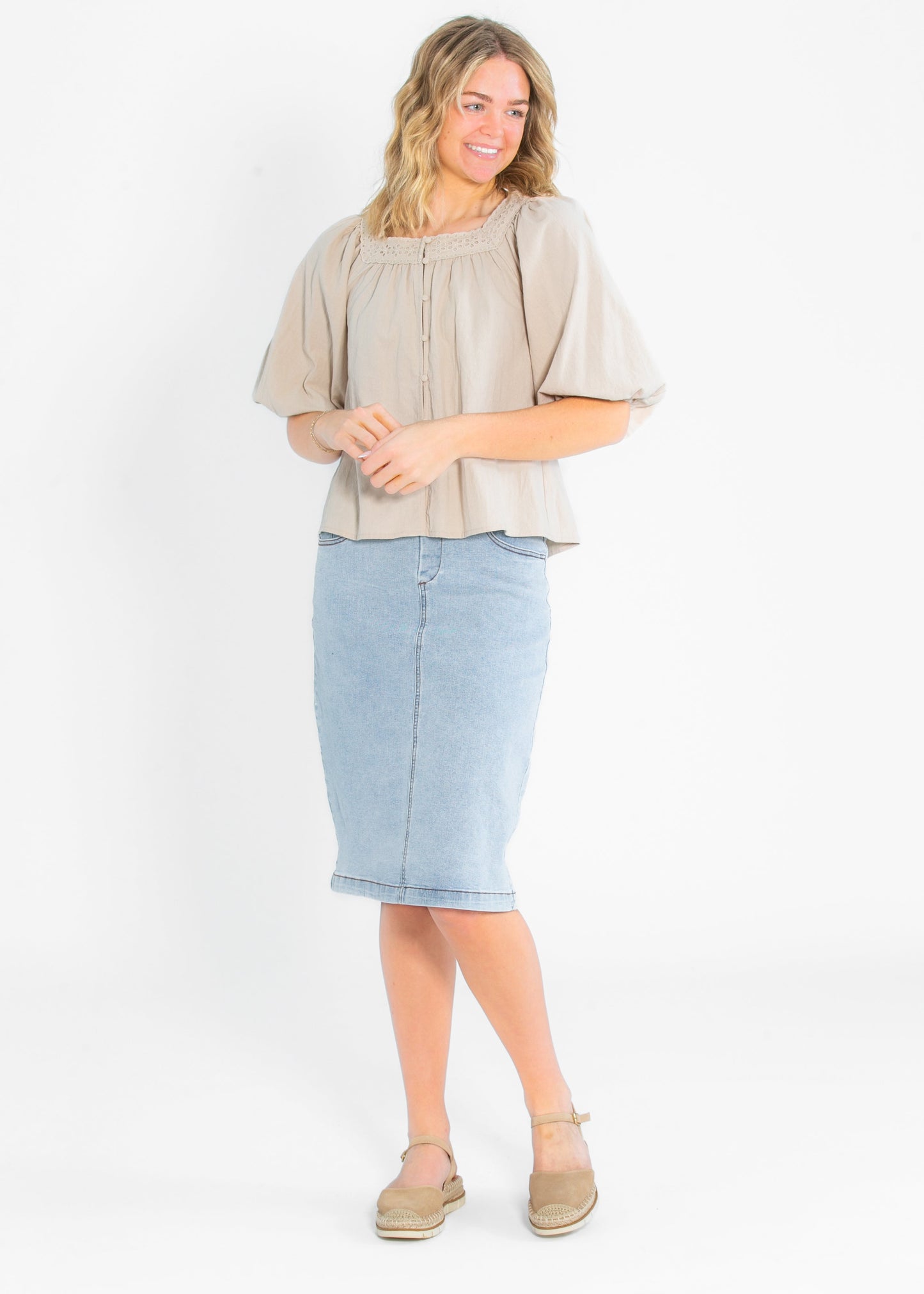 Square Neck Eyelet Lace Trimmed Top - FINAL SALE