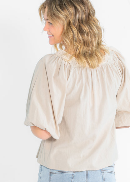 Square Neck Eyelet Lace Trimmed Top - FINAL SALE