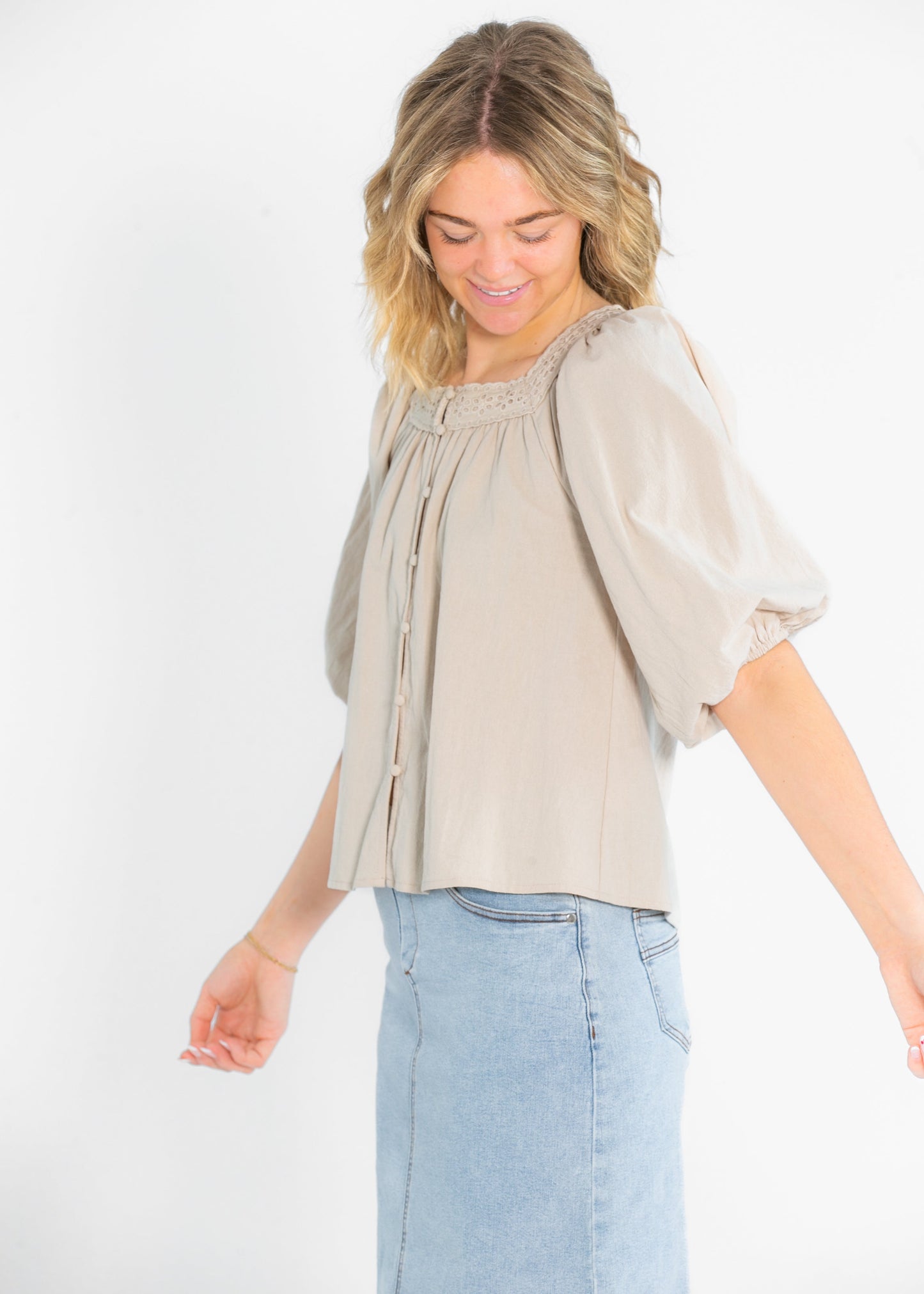 Square Neck Eyelet Lace Trimmed Top - FINAL SALE