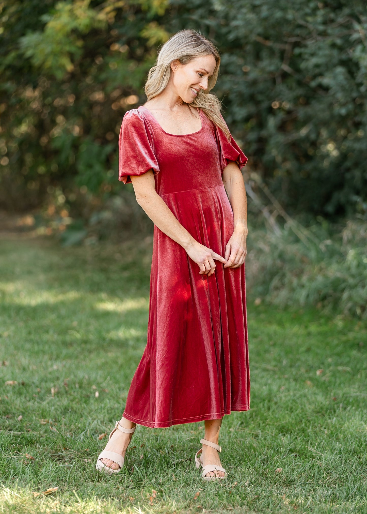 Square Neck Velvet A-line Midi Dress - FINAL SALE