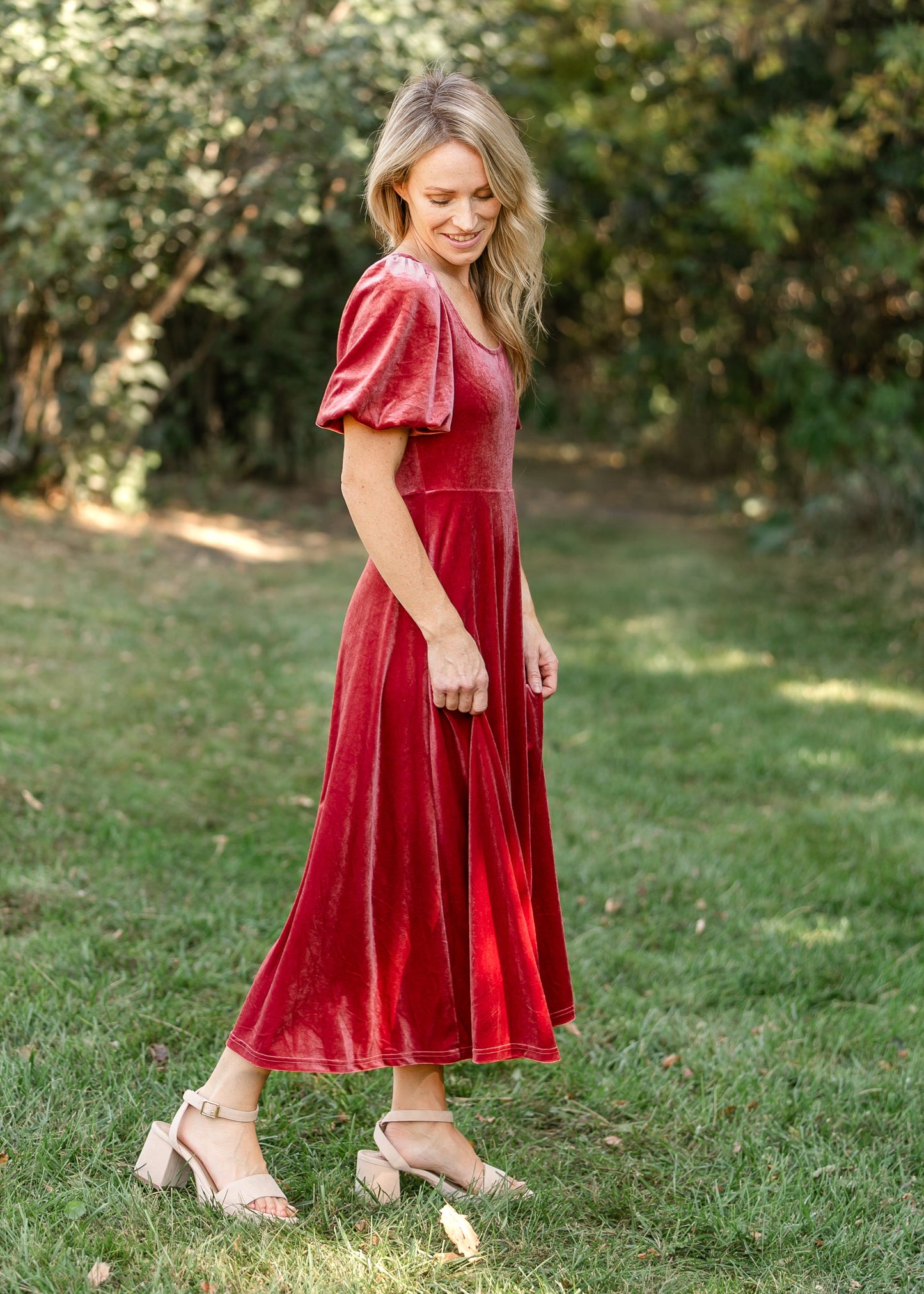 Square Neck Velvet A-line Midi Dress - FINAL SALE