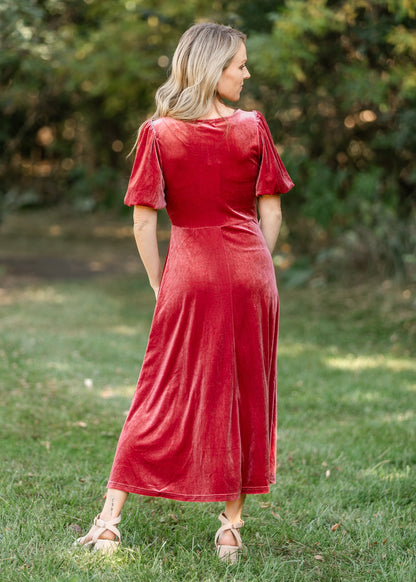 Square Neck Velvet A-line Midi Dress - FINAL SALE