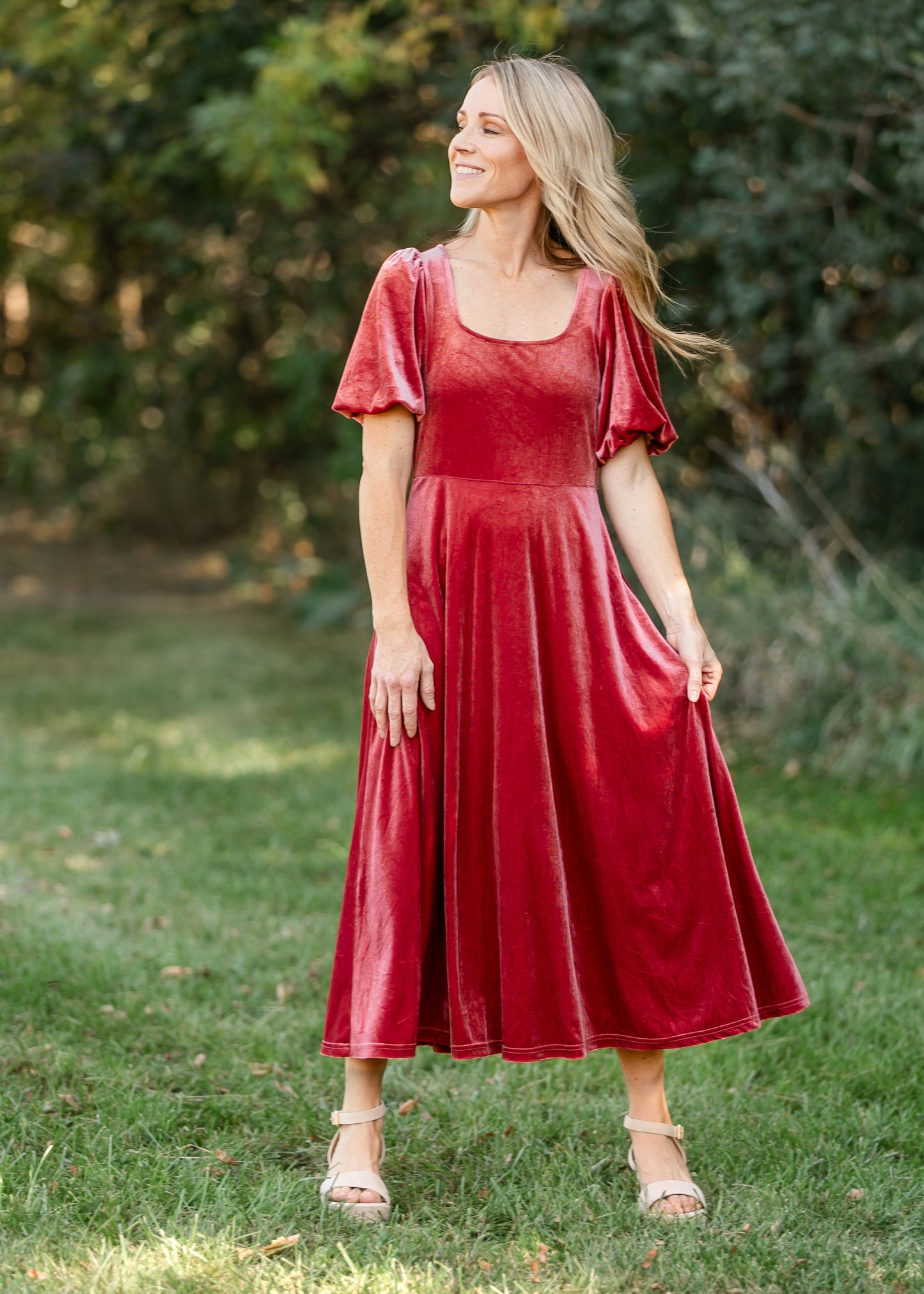 Square Neck Velvet A-line Midi Dress - FINAL SALE