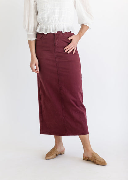 Stella Burgundy Denim Maxi Skirt - FINAL SALE