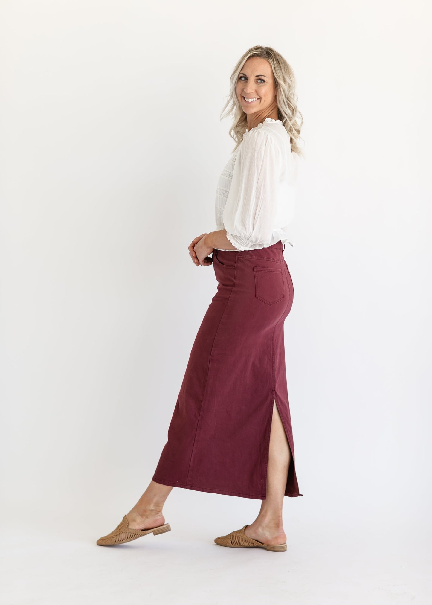Stella Burgundy Denim Maxi Skirt - FINAL SALE