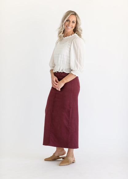 Stella Burgundy Denim Maxi Skirt - FINAL SALE