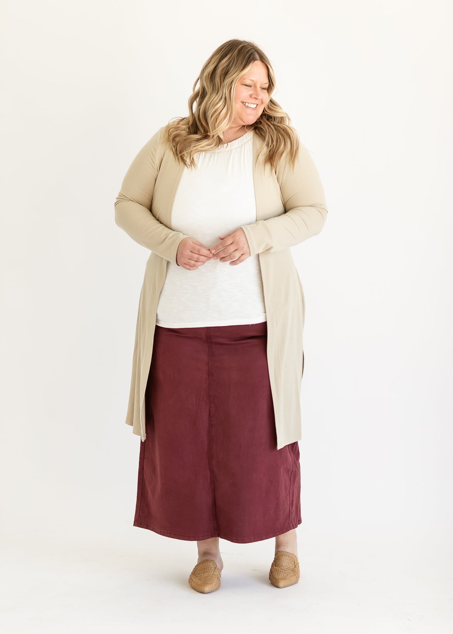 Stella Burgundy Denim Maxi Skirt - FINAL SALE