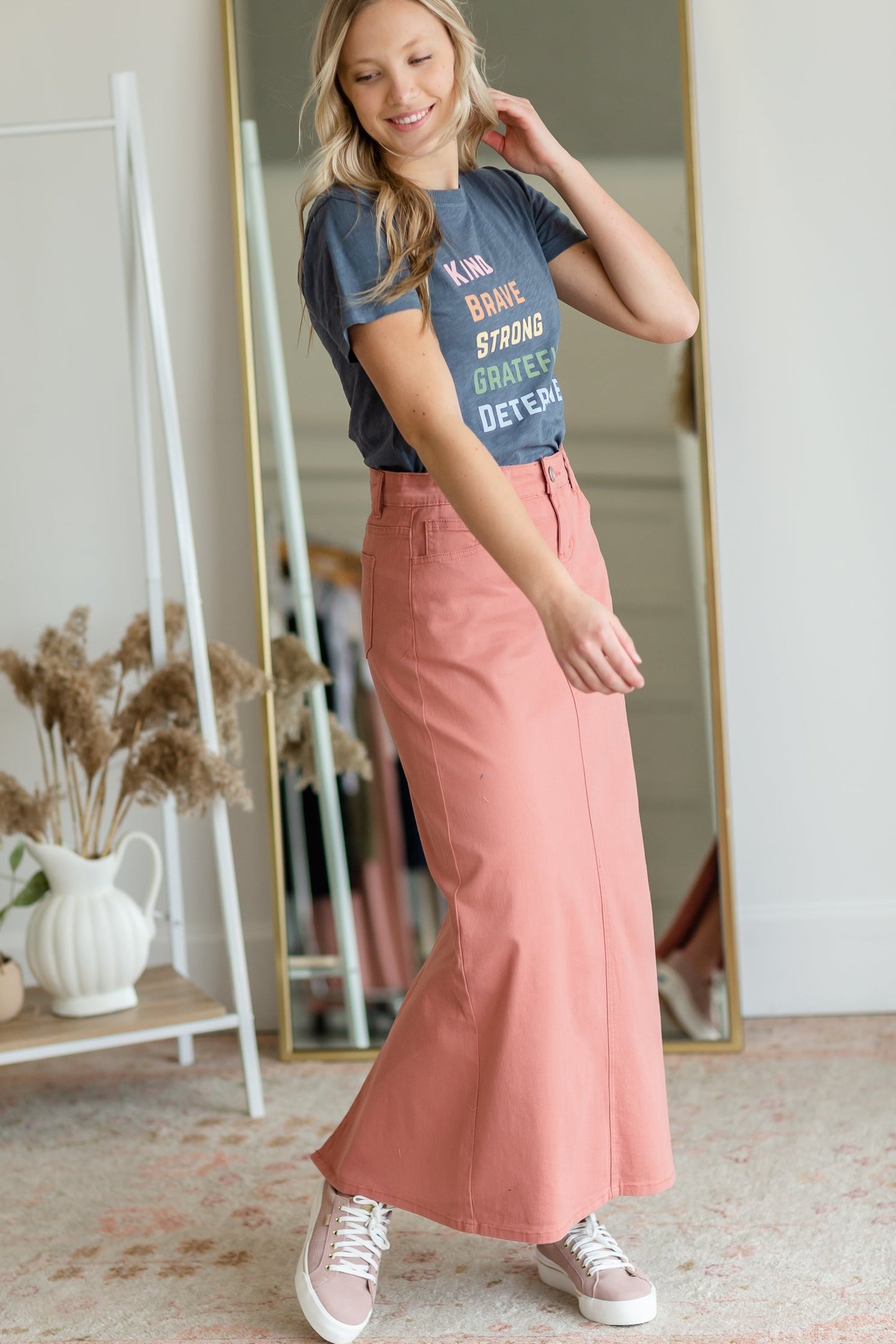 Stella Pink Clay Long Denim Maxi Skirt - FINAL SALE