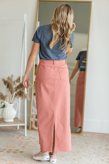 Stella Pink Clay Long Denim Maxi Skirt - FINAL SALE