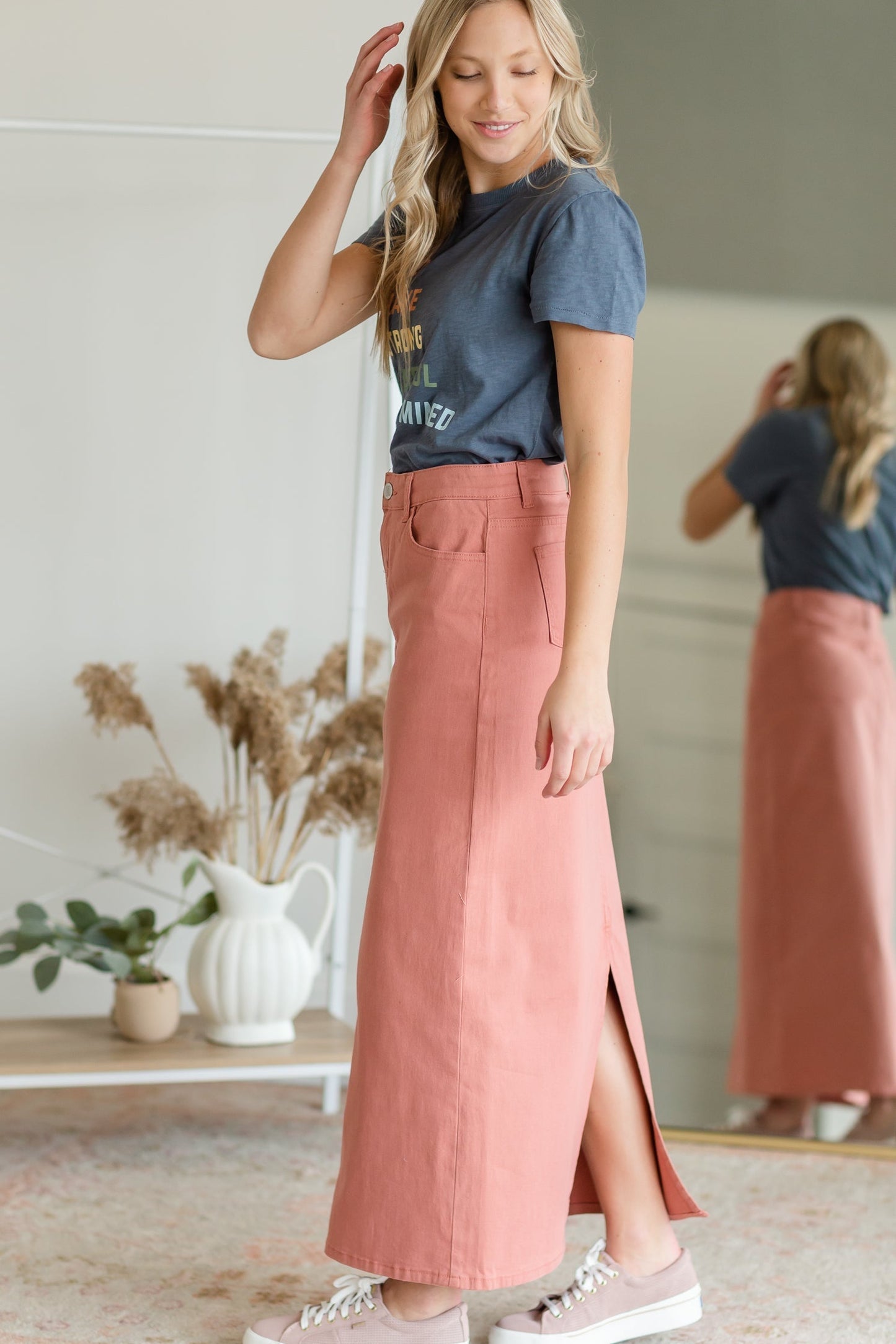 Stella Pink Clay Long Denim Maxi Skirt - FINAL SALE