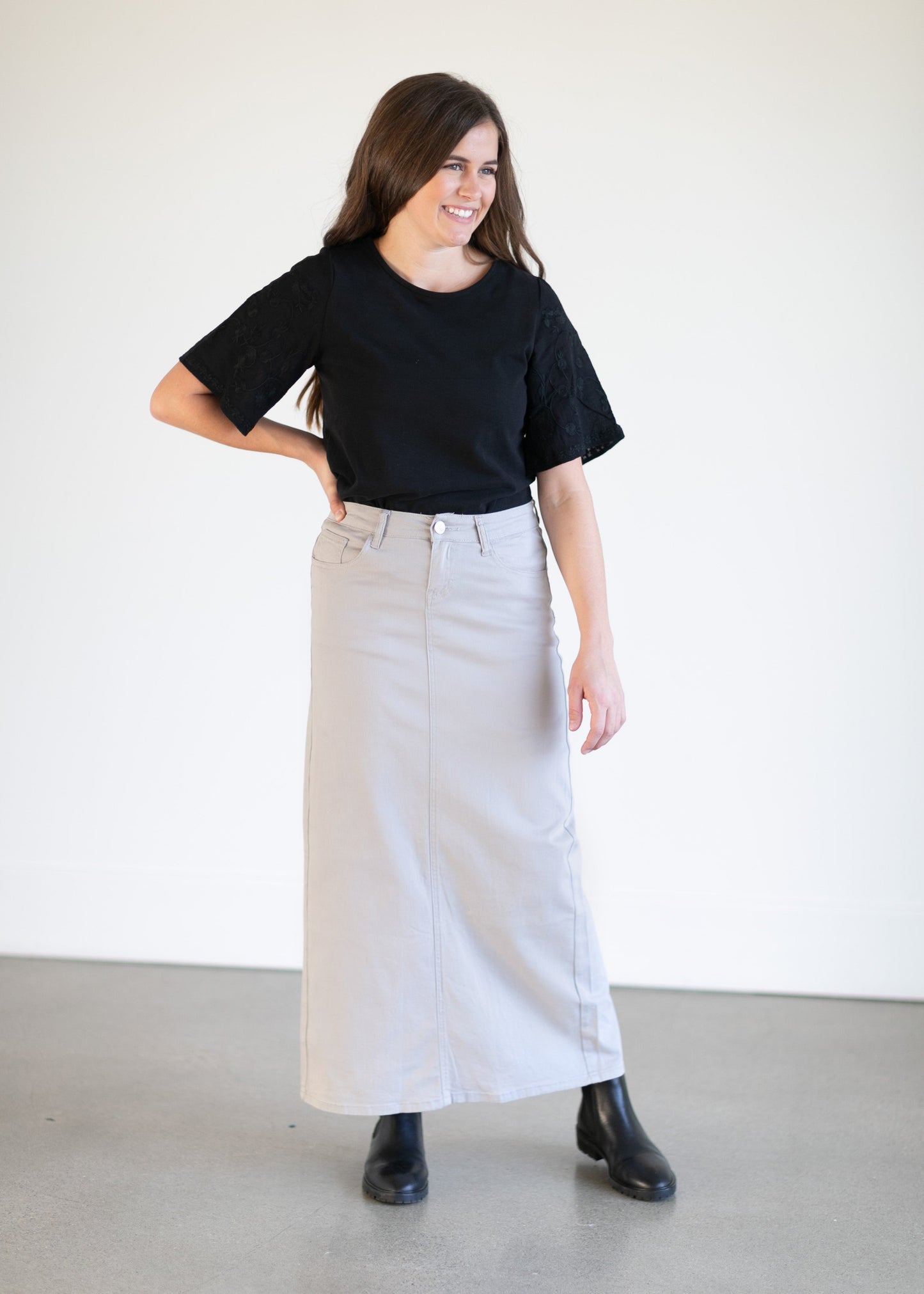 Stella Stone Gray Long Denim Maxi Skirt - FINAL SALE