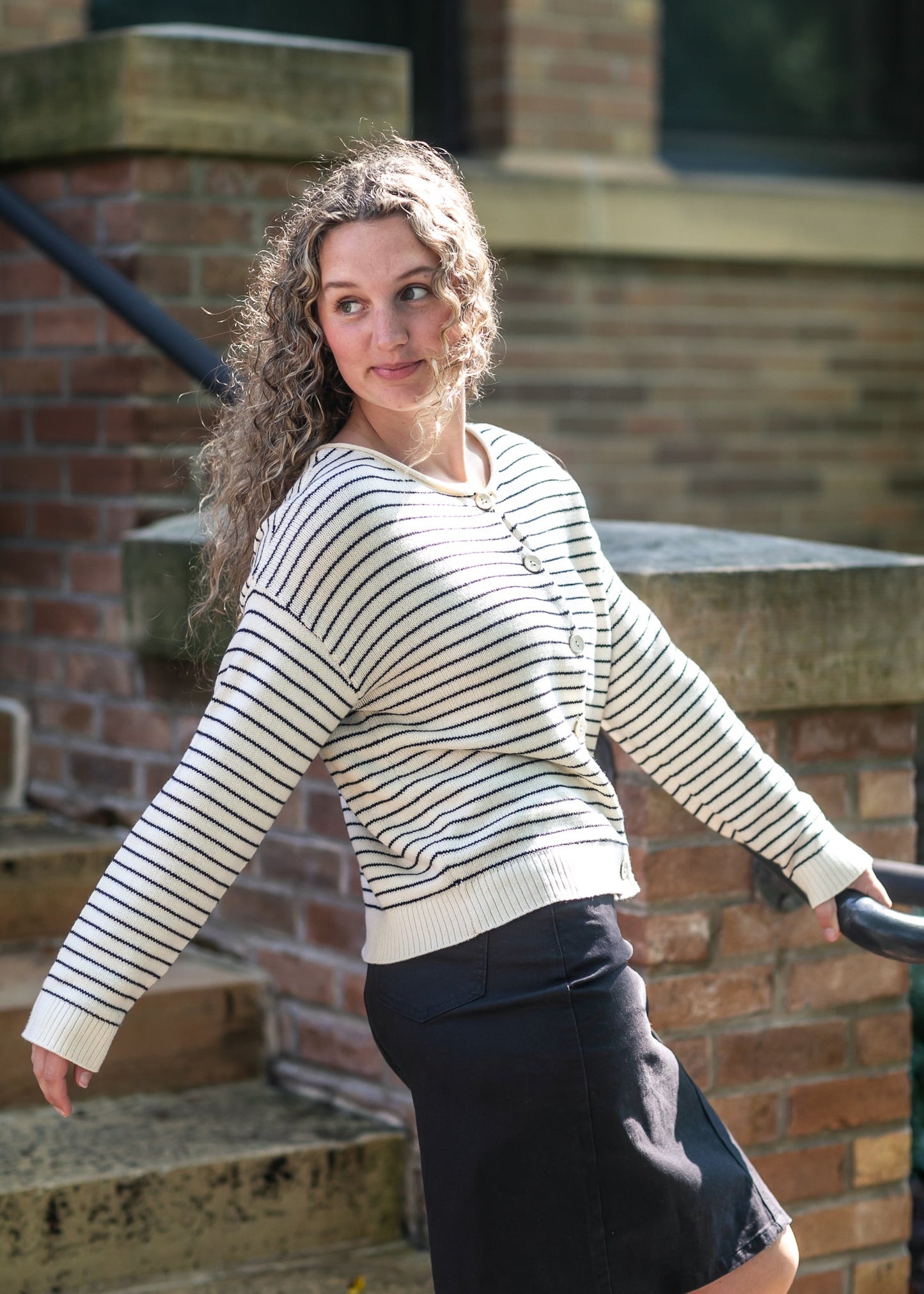 Stripe Button Down Raw Edge Cardigan - FINAL SALE