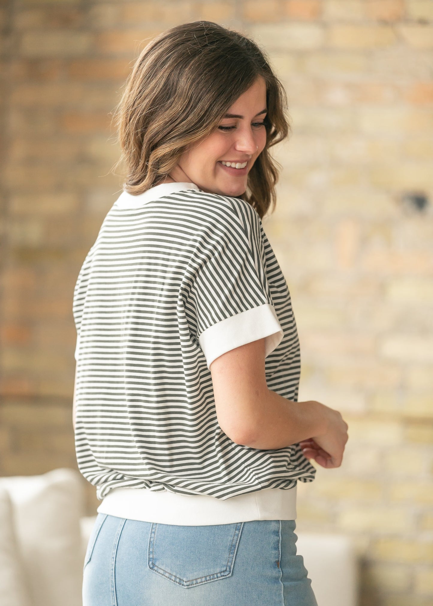 Stripe Contrast Trim Top