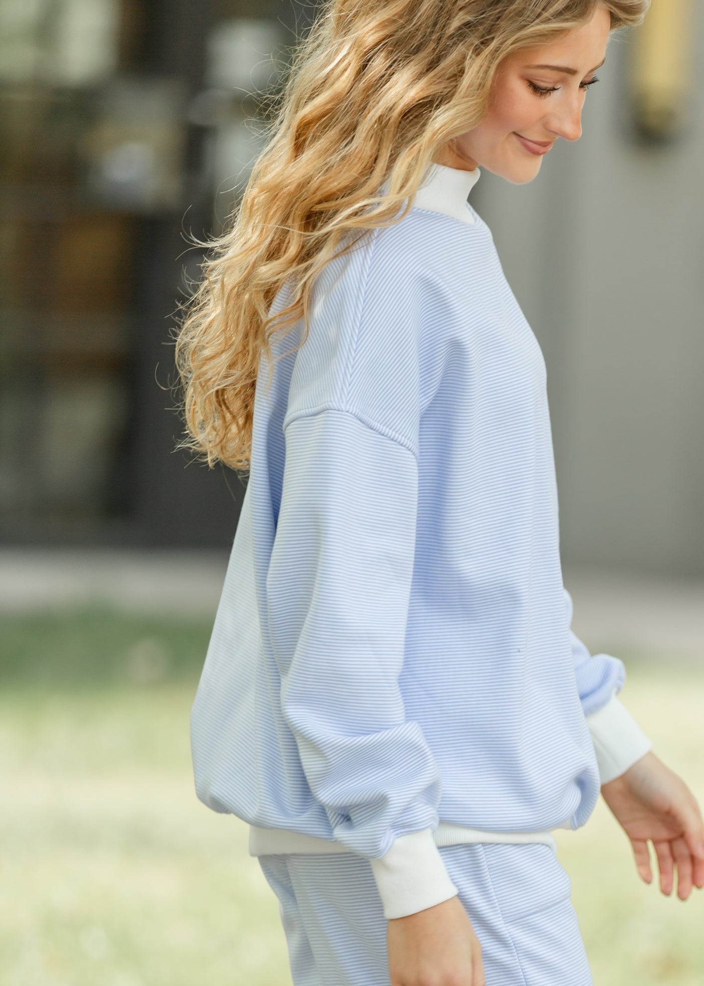 Stripe Mock Neck Sweatshirt