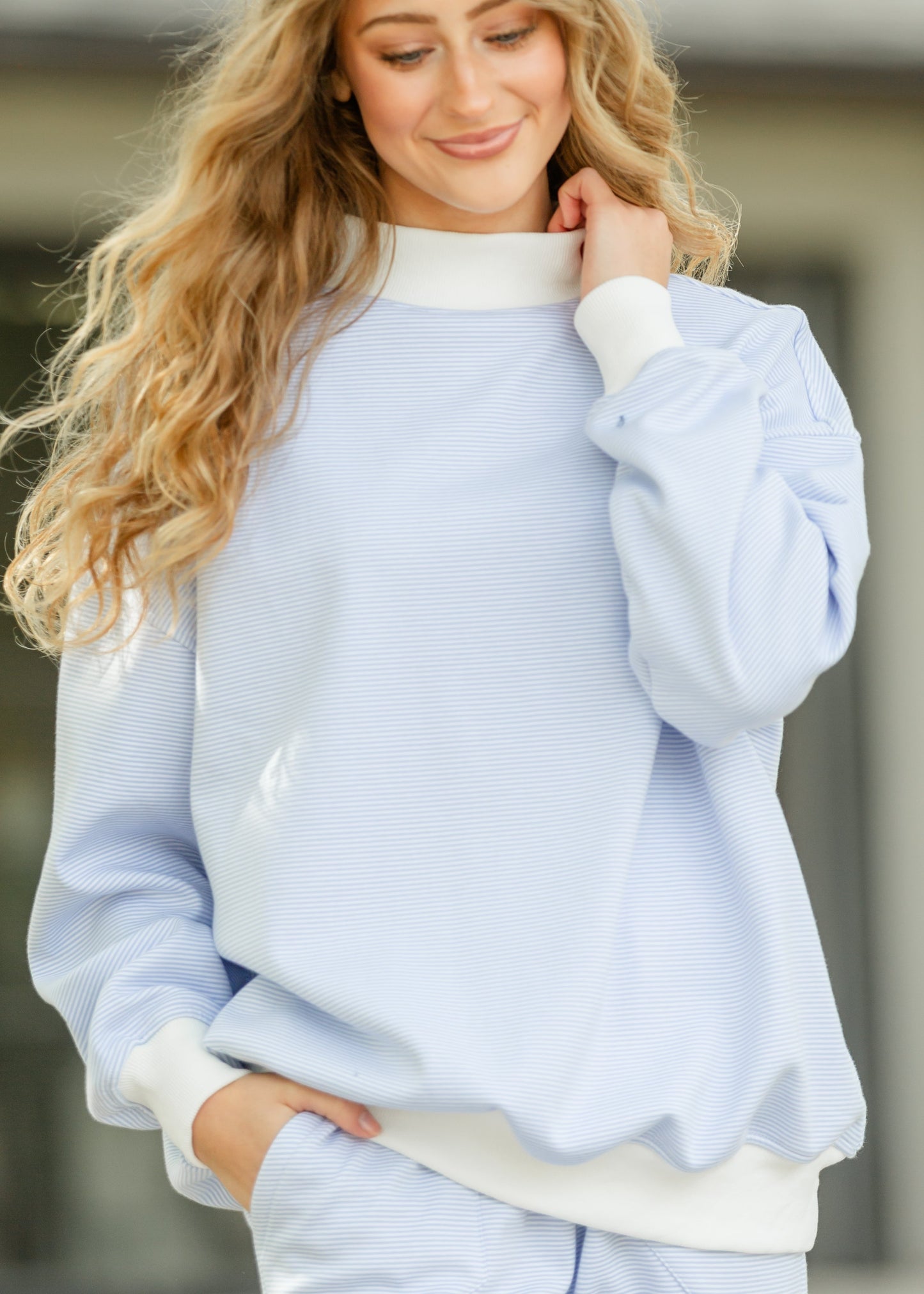 Stripe Mock Neck Sweatshirt