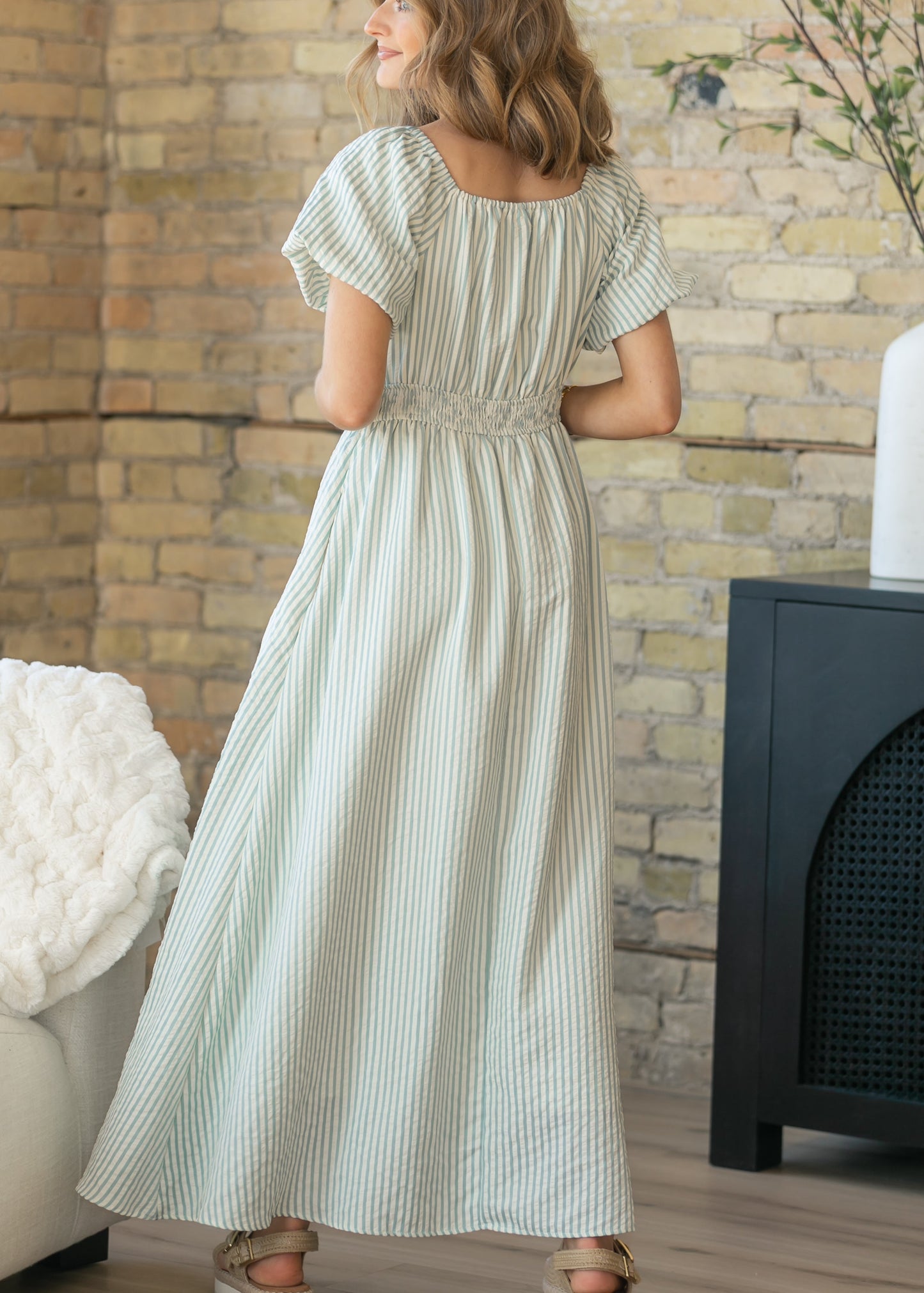 Striped Smocked Sweetheart Maxi Dress