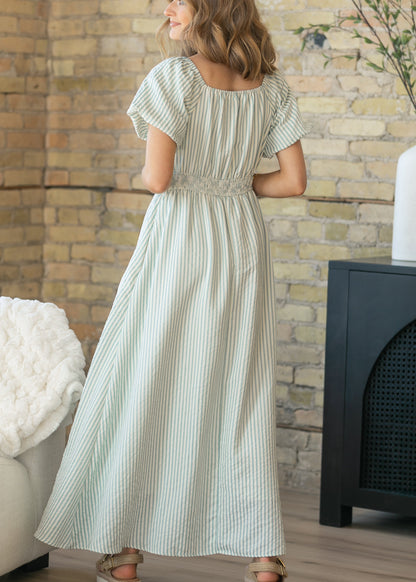 Striped Smocked Sweetheart Maxi Dress