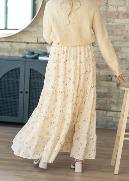 Tie Waist Tiered Floral Maxi Skirt