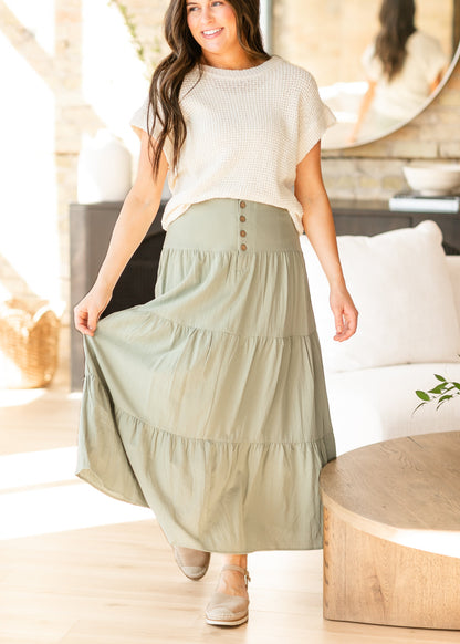 Tiered Button Up Olive Maxi Skirt - FINAL SALE