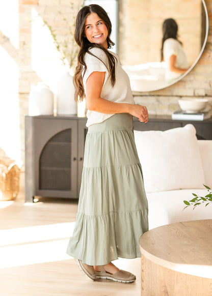 Tiered Button Up Olive Maxi Skirt - FINAL SALE