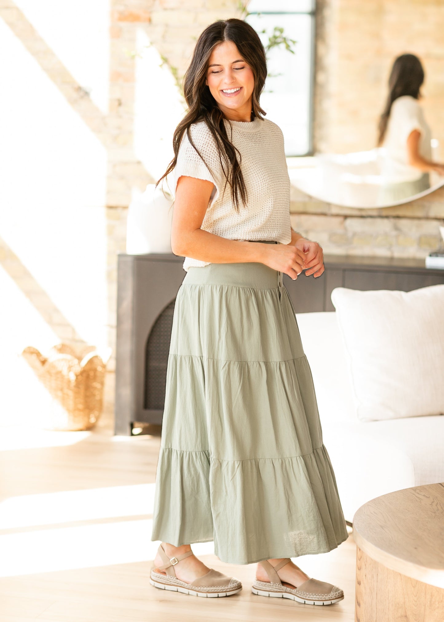 Tiered Button Up Olive Maxi Skirt - FINAL SALE