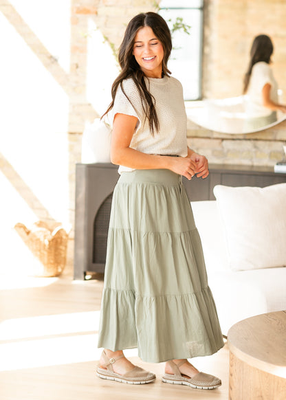 Tiered Button Up Olive Maxi Skirt - FINAL SALE