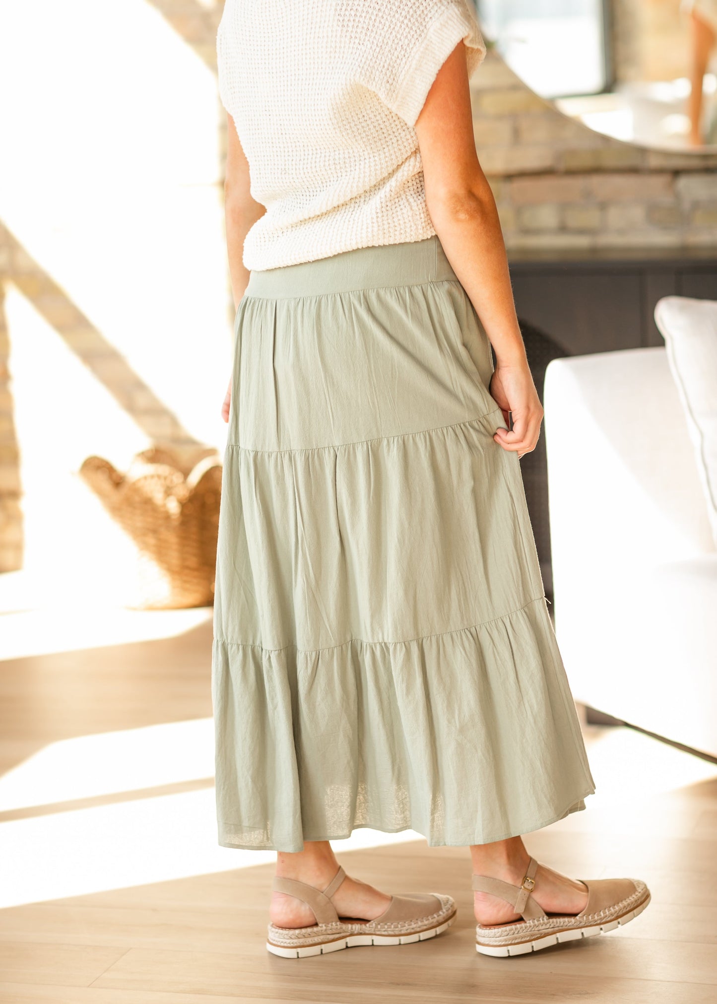 Tiered Button Up Olive Maxi Skirt - FINAL SALE