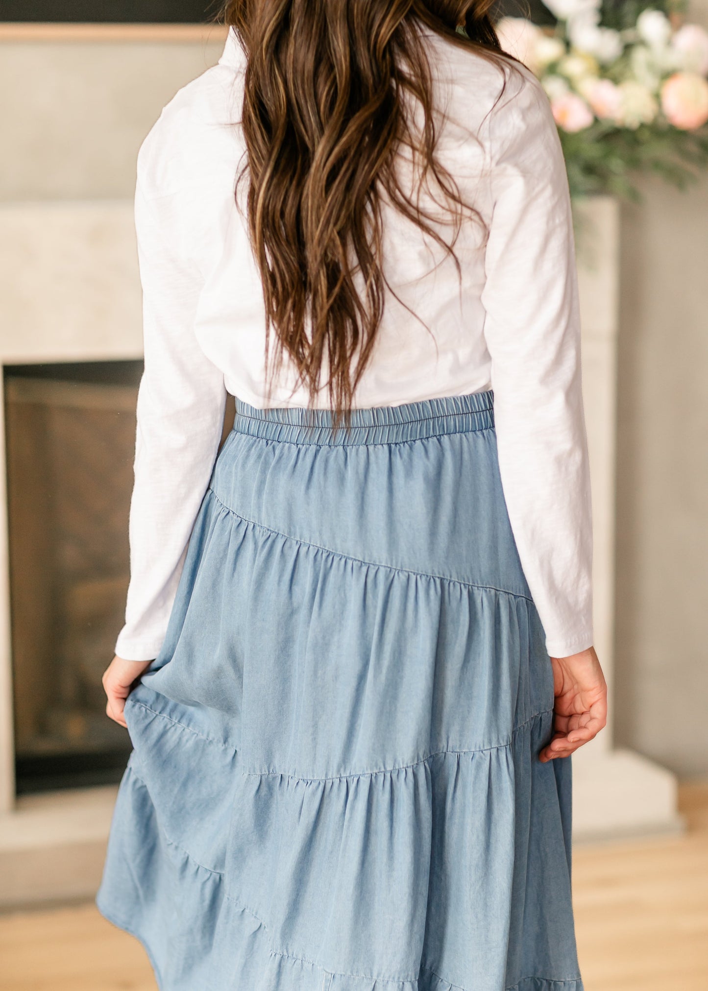 Tiered Elastic Waist Chambray Denim Skirt - FINAL SALE