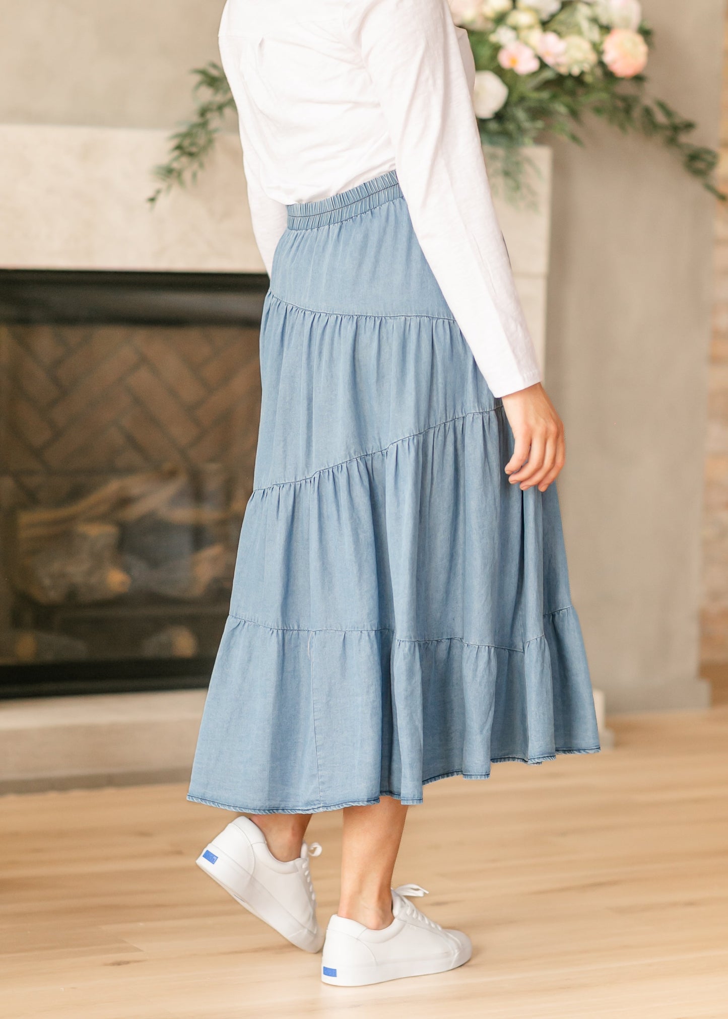 Tiered Elastic Waist Chambray Denim Skirt - FINAL SALE