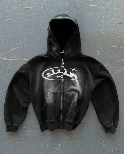 Y2K Mysterious Needlework Zipper Hoodie